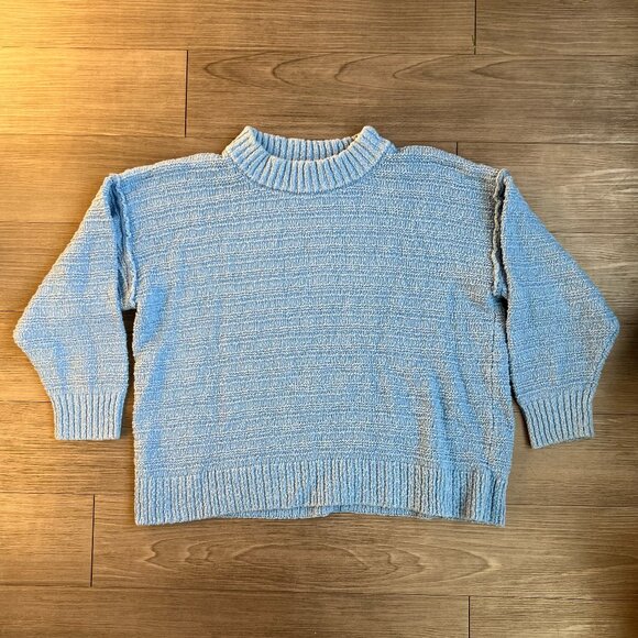 Free People Beach Periwinkle Blue Cotton Knit Oversized Boho Sweater Size L - Picture 1 of 5